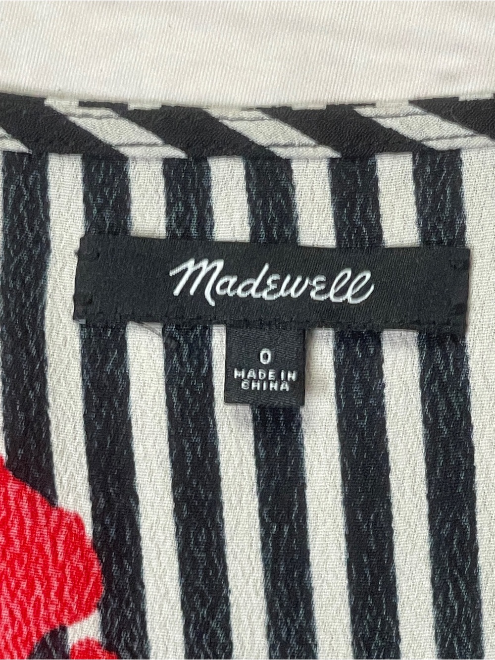 MADEWELL striped black & white lightweight dress with red floral print, size 0 - Picture 2 of 12